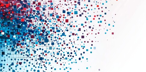 Wall Mural - An abstract tech background with blue and red dots, suitable for use in presentations or as a packaging cover image.