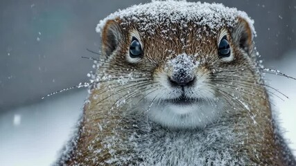 Wall Mural - Adorable Snow-Covered Squirrel in Winter Wonderland