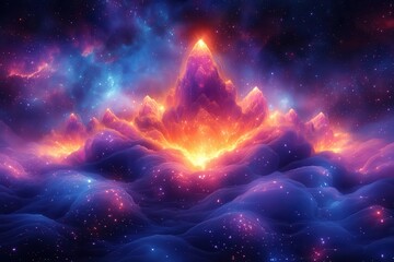 Wall Mural - ethereal cosmic landscape with swirling nebulae vibrant purple and blue galaxies floating geometric 