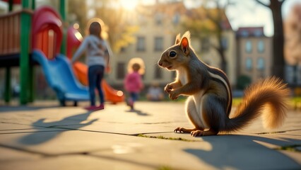 City Squirrel Adventures: Embracing Life in a Community Park Playground