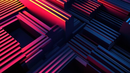 Canvas Print - a 3d techno abstract featuring precise lines and stripes in black, shaped geometrically for a modern