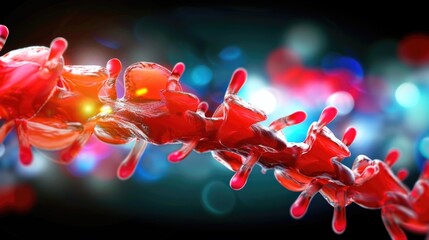 Vibrant abstract red pattern with organic shapes and bokeh effect