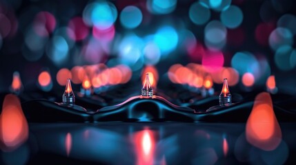 Futuristic abstract led lights in blue and red bokeh background