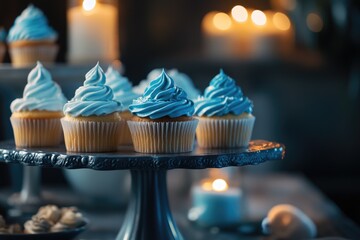 Canvas Print - Blueberry cupcakes on a round tray