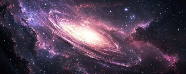 Wall Mural - a cosmic scene with swirling purple and pink galaxies, stars, and nebulae, creating a stunning outer