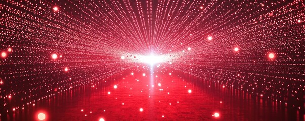 Wall Mural - a dramatic red background illuminated by laser beams, shooting from top to bottom, framed by glowing