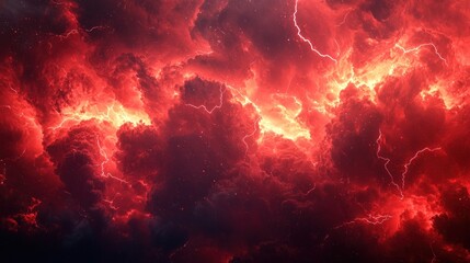 Wall Mural - a dramatic red lightning storm cloud background, filled with energy and intensity, perfect for a ban