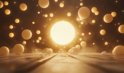 Wall Mural - capture the essence of creativity with a front-facing perspective of luminous spheres in a cosmic da
