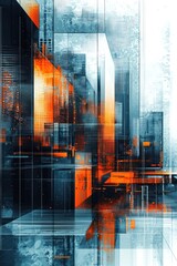 Wall Mural - a futuristic abstract design with a halftone square pattern, evoking a sense of technology and conte