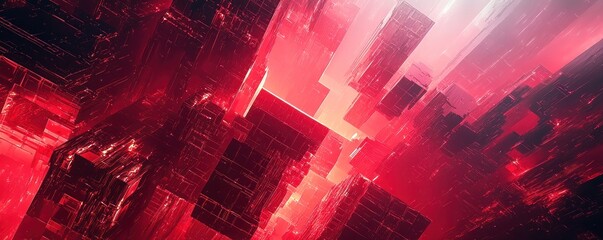 Wall Mural - a futuristic abstract geometric neon red background, blending sharp lines and glowing edges to creat