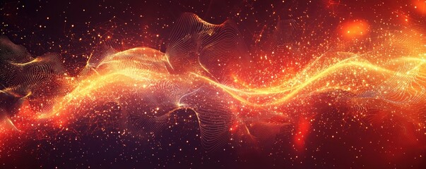 Wall Mural - a futuristic abstract red tech background with digital waves and dynamic neural network patterns, ev