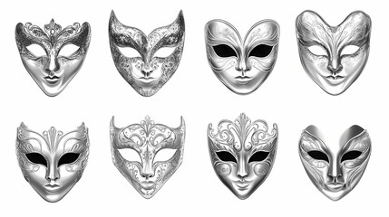Wall Mural - set luxury silver opera masks
