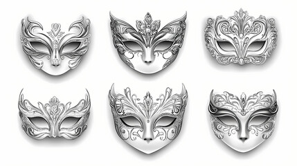 Wall Mural - set luxury silver opera masks