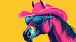 © Angelina - A charming visual of a horse adorned with a pink cowboy hat and sunglasses.