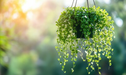 Wall Mural - Hanging Green Plant with a Soft Blurred Background