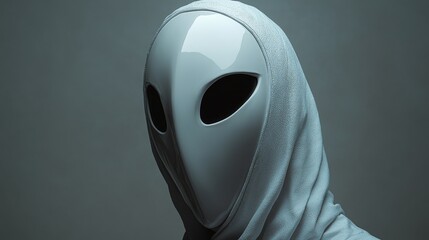 Wall Mural - A person is wearing a white mask and a white hoodie