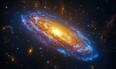 Wall Mural - surreal cosmic view of a glowing spiral galaxy surrounded by vibrant nebula clouds in shades of mage