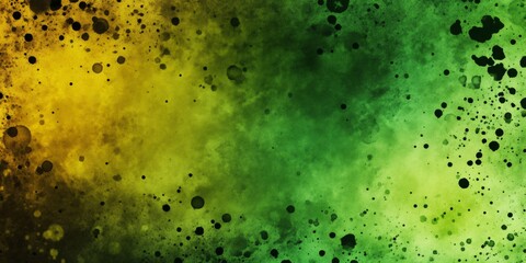 Canvas Print - Green and yellow watercolor background featuring dark splatters, creating a textured and artistic visual