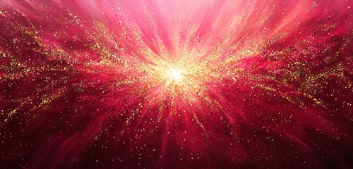 Wall Mural - a radiant burst of pink light set against a deep pink background, with golden sparkles adding elegan