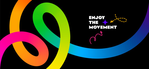 Fototapete - Abstract Color Background with Curved Rainbow Shapes. Vector Wavy Gradient Lines. Geometric Pattern with Squiggle Ribbons
