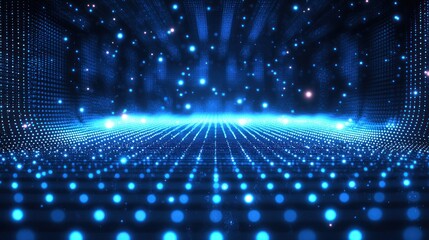 Wall Mural - a seamless blue abstract network background, featuring dots and squares, creating a sense of connect