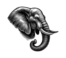 Wall Mural - elephant head engraving black and white outline