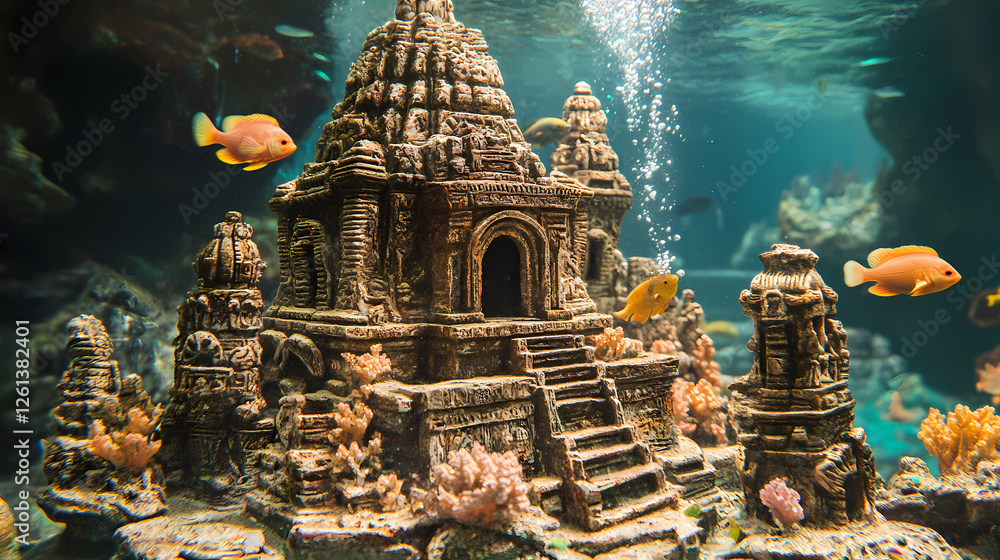 Temple Fish Sunken temple underwater with fish. Ancient Sunken Civilizations ...