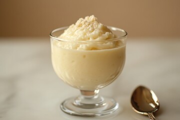 Wall Mural - Creamy vanilla pudding in a glass with a spoon