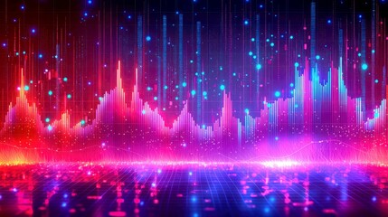 Wall Mural - abstract neon business data visualization: dynamic growth chart, finance, stock market, investment, 