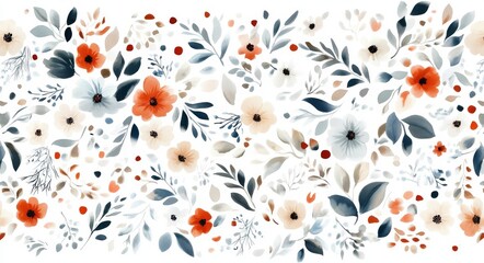 Wall Mural - Produce a watercolor collection with wildflowers, herbs, and leaves, highlighting both garden and wild species, forest herbs, flowers, and branches. The botanical illustration is isolated on a white