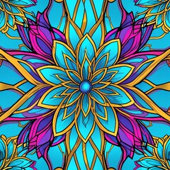 Canvas Print - Vibrant Mandala: A Symphony of Blue and Gold Floral Designs