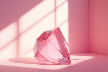 Wall Mural - Pink crystal gemstone in a pink room with window shadows