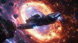 Abstract Hyperspace Travel Journey Through Cosmic Wormhole 3D Illustration