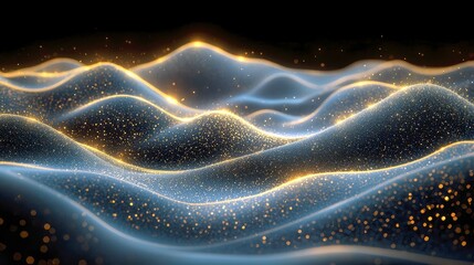 Wall Mural - golden blue particle waves: abstract background texture, digital art
