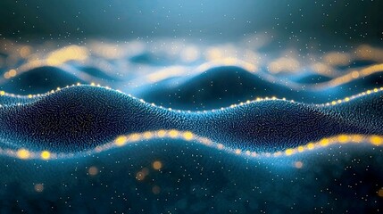 Wall Mural - abstract blue waves of particles: digital art, futuristic technology background