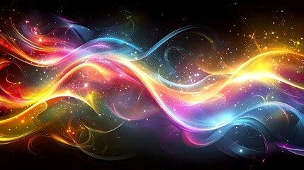 Wall Mural - cosmic waves: abstract luminous background, vibrant colors, galaxy, stars, flowing energy, mystical,
