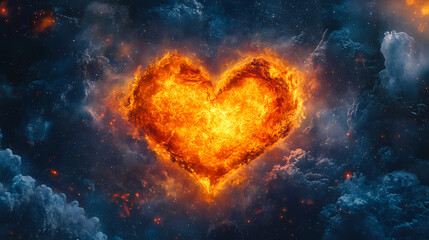 Wall Mural - Celestial collision: a fiery heart in a frozen embrace. Frozen Cosmic Storms. Illustration