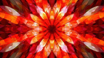 Wall Mural - vibrant red and orange abstract geometric pattern: kaleidoscopic symmetry design, perfect for modern