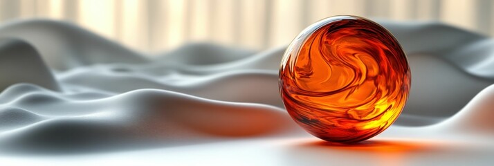 Sticker - Amber orb rests on flowing white surface