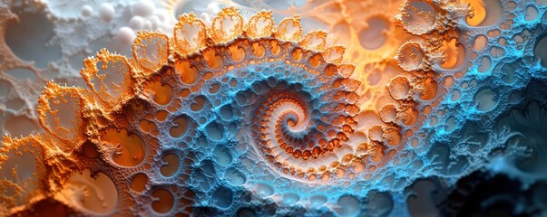 Wall Mural - abstract 3d orange and blue fractals, spiraling and interlacing with fluid movements, created with g
