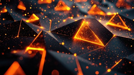 Wall Mural - abstract 3d wallpaper featuring orange glows and black triangles, creating a modern and glowing effe