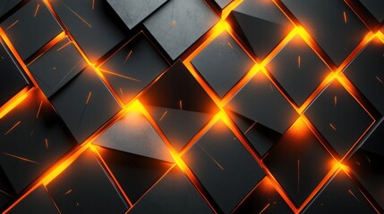 Wall Mural - abstract 3d wallpaper featuring orange glows and black triangles, creating a modern and glowing effe