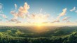 © Jelena - Beautiful Sunrise Over Green Mountains with Fluffy Clouds and Fresh Morning Light Nature Concept