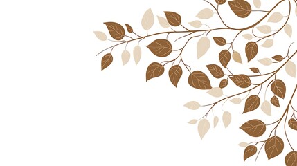 Wall Mural - Brown leaves branch on white for seasonal cards, invitations and simple backgrounds