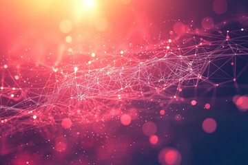 Wall Mural - abstract red background with dots and lines, representing network connections and technological conc