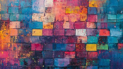 Wall Mural - Abstract Colorful Brick Wall Art Painting