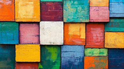 Poster - Abstract Colorful Square Blocks Painted Texture Art