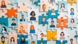 © NEW STUDIO - Community unity: puzzle pieces adorned with diverse portraits representing inclusion, collaboration, and human potential