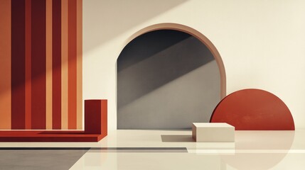 Wall Mural - A minimalist composition featuring geometric shapes and warm colors in an abstract space.