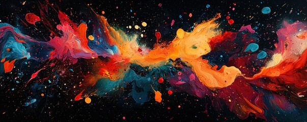 Wall Mural - colorful powder paint explosively splashed onto a black background, creating a vibrant and energetic